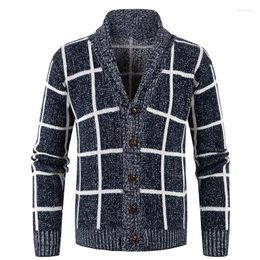 Men's Sweaters Winter Thick Cardigan Sweater Zipper Plaid Fashion Warm Slim Fit Knitted Male Fleece Coats Men S-3XL