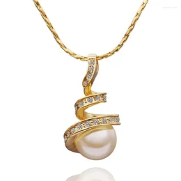 Pendant Necklaces Garilina Trendy 2023 Pearl Necklace For Women Gold Colour With White Zircon Stone Girls Jewellery Gifts