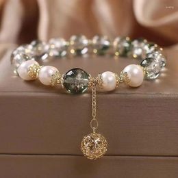 Link Bracelets FEEHOW Imitation Pearl Crystal Beaded For Women With Hollow Out Pendant Sweet Romantic Elastic Rope Party Jewellery