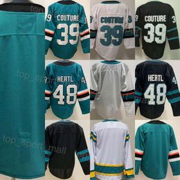 Man Ice Hockey 39 Logan Couture Jerseys 48 Tomas Hertl Reverse Retro Embroidery And Sewing Team Color Black Green White Away For Sport Fans Pure Cotton Breathable