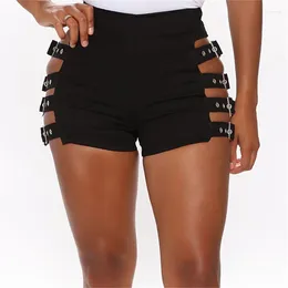 Women's Shorts Women Clothing Pantalones Cortos Mini Short Mujer Fashion High Waist Side Scoop Gothic Metal Buckle Riding Bar Lead Dance