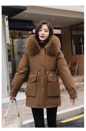 Women's Trench Coats Pie Overcomes Cotton Clothing Work In Large Fur Collar Jiahong Warm Removable Inner Tank Plus Fleece Jacket Women
