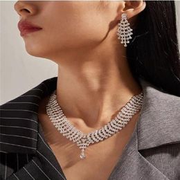 Pendant Necklaces Luxury Large Jewelry 2-piece Set Rhinestone Necklace Suitable For Female Bride Party Wedding Accessories Duba2258