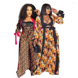 Women's Two Piece Pants African Dresses For Women Summer Fashion Dashiki Print Pantsuits 2023 Streetwear Chiffon Robe And Pant Lady Sets