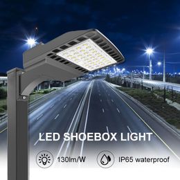 100W 200W 300W LED Parking Lot Lights Street Shoebox Pole Lights Waterproof IP65 130LM/W Super Bright Dusk to Dawn Outdoor Commercial Area Flood Security Lighting