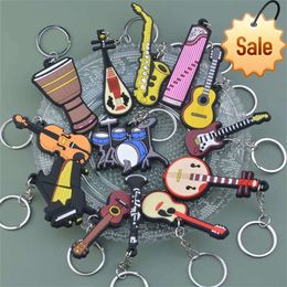 PVC Soft Instrument Key Ring Cute Guitar Violin Saxophone Key Chain Backpack Car Ornament Musician Gifts Key Accessories