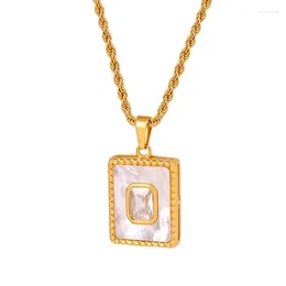 Pendant Necklaces Fashionable Jewelry High Quality Stainless Steel Necklace For Women Real Gold Plated And Big Square Zircon