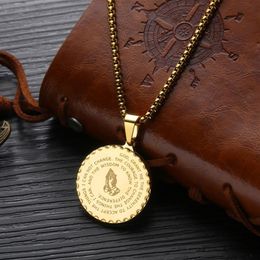 Unisex Pendant Necklaces Vintage Mens Gold Link Chain Titanium Steel Round Coin Scripture Necklaces Jewelry Gift whole sh275p