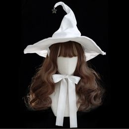 Halloween Toys Steampunk Lolita-Witch Hat for Halloween Women White Pleated Witch Hat Cos-play Costume Poseable Headwear Accessories 231019