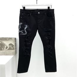 Mens Jeans Snake Designer Pencil Pants Printed Black Slim-leg Denim Pant s Fashion Club Clothing for Male Hip Hop Skinny trousers278q