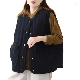 Women's Vests Wear Both Sides Cotton Vest Half Round Pocket Clothes Waistcoat Tops 2023 Korean Autumn Winter Jacket Female