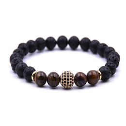 Men's and women's beads bracelet elastic natural stone yoga bracelet bracelet volcanic lava rock round loose beads natur300F