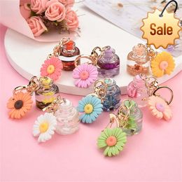 Moon Clasp Small Chrysanthemum Key Chain Accessories Funny Quicksand Simulation Flower Bottle Keyring Ornaments Gift