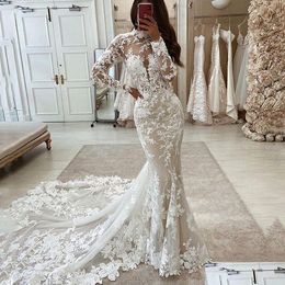 Mermaid Wedding Dresses Bohemian Lace Mermaid Wedding Dresses Chapel Train Long Sleeves High Neck Boho Beach Bridal Gowns Summer Vesti Dhlhz