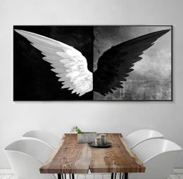 Большой холст, настенное искусство, длинный баннер, постер, черно-белый мощный перо, крылья, холст, картина, скандинавская настенная картина для гостиной 5410187
