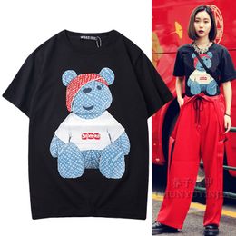 Chunyu Yin jia High Street Wear Korean Designer Style Short-Sleeved T-Shirt Men and Women Same Style Cute bear graphic Print funny Pattern Round Neck tee for women