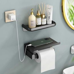 Punching-free Wall Paper Roll Holder Rack Bathroom Towel Hanger Shelf Tissue Phone Stand Kitchen Accessories Organizer Rack