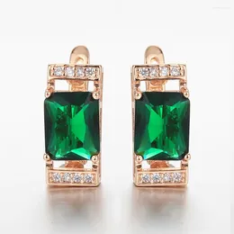 Dangle Earrings 2023 Elegant 585 Rose Gold Colour Green Stone Square For Women Girls White CZ Stud EarringsFashion Jewellery GE323