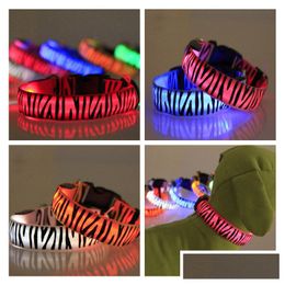 Dog Collars & Leashes Flashing Pet Collars Lighted Up Nylon Led Dog Colorf Zebra Style Collar 2.5M Width 8 Home Garden Pet Supplies Do Dh7O8