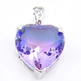 10Pcs Luckyshine Brand New Classic Heart Love Fashion Crystal Pendants Necklace 925 Silver Bi colored Tourmaline Zircon Pendants J265T