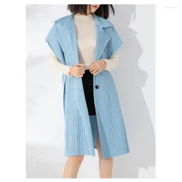 Women's Trench Coats GGHK Miyake Pleated Women Large Size Coat Fashion Casual Lapel Single Breasted Design Long Jacket Elegant Female