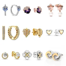 Stud Earrings 1 Pair 925 Sterling Silver Diy Rose Gold Pentagram With Pearl Leaves For Women Wedding Party Jewellery Gift