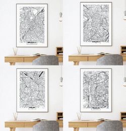 Europe Countries City Madrid Milan Prague Map Posters and Prints Cardiff Brussels Street Road Map Art Canvas Painting Home Decor F5622420