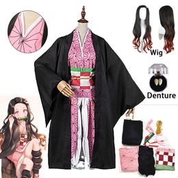 Cosplay Anime Demon Slayers Kimono Kimetsu No Yaiba Kamado Nezuko Costume Wig Uniform Hallween Women Kidscosplay