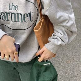 Women's Knits Tees South Korea Barnnets Letter Embroidery Women Round Neck High Street Streetwear Loose Loop Pullover Sweater Y2K Hoodies 2023 231018