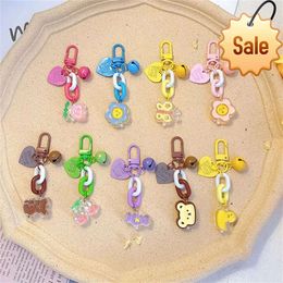 Kawaii Cartoon Animal Keychain Sweet Cute Flower Butterfly Candy Kering With Bell Heart Plate Pendent Jelly Chain Bag Accessory