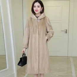 Women's Fur Winter Women Faux Coat Long Below Knee Thickening Warm Outwear Fashion Velvet Hooded Parkas Casual Solid Color Outcoat