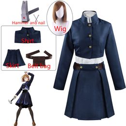 Anime Jujutsu Kaisen Kugisaki Nobara Cosplay Costume Wig Hammer Women Suit Outfit Uniform with Bag Beltcosplay