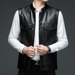 Autumn Vest New Men's PU Faux Leather Coats Zipper Motorcycle Waistcoat Vests Sleeveless Leather Jacket Outerwear Tops XXXXL Fashion Men's Clothing