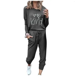 Women's Two Piece Pants Autumn Ladies Solid Colour Pullover Sets Loose Drawstring Sweatsuits O-Neck Fashion Women Long Sleeve Suits Tracksuit