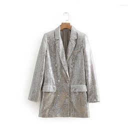 Women's Suits Fashion Sequins Suit Jacket Women Double-breasted Long Sleeve Spring Casual Notched Collar Female Blazers Outwear Streetwear