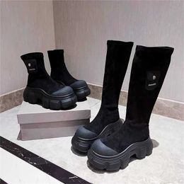 Top Boots Elastic Socks Martin New Medium Slender Thick Sole Heightened Big Head Black Long Women's Autumn Winter