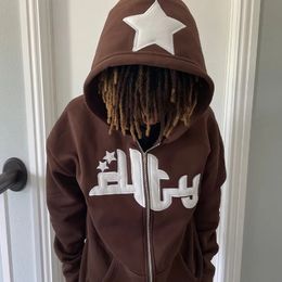 Men's Hoodies Sweatshirts Men Star Letter Print Hoodie Fashion Zip Up Long Sleeve Oversized Jacket Coat Harajuku Gothic Hooded Sweatshirt Y2K Teen Clothes 231018