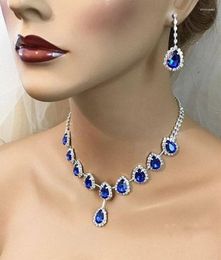 Pendant Necklaces Trendy Blue Water Drop Rhinestones Women's Necklace With Silver Color Inlaid Zircon Pandent For Women Accessories