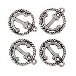 Zinc Metal Alloy Anchor Charm Pendants Round Antique Silver Carved Hollow jewelry making Findings 50pcs277H