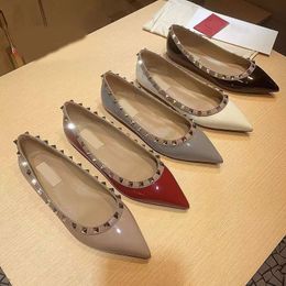 Women Flat base Dress Shoes Strap with Studs Rivets Lady Girls Sexy Pointed Party Toe Buckle Slippers Sandals Platform Pumps Wedding