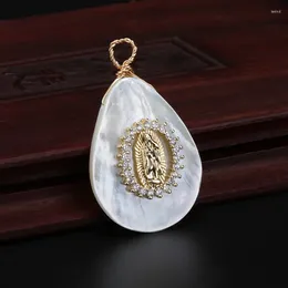 Pendant Necklaces White Pure Cz Glass Crystal Paved Virgin Mary Religious Charm Natural Water Drop Shell Choker Necklace For Women Girl