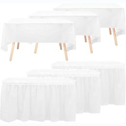 Other Event Party Supplies 29" x 14ft White Plastic DisposableTable Skirt And Tablecloth Set For Rectangular Round Table Decoration Birthday Party Supplies 231019