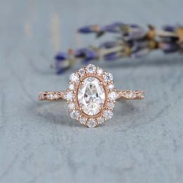 Wedding Rings Exquisite Rose Gold Plated Oval Cut Zircon Engagement Ring Princess Anniversary Jewellery White Lover's Gifts259s