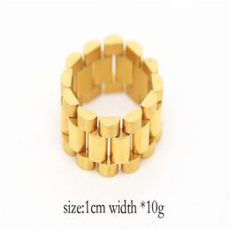 Hip hop Men Stainless steel Chain Punk Style 24k Gold Three Row Watch Strap Golden Rings Fashion Party Jewelry Gift177U