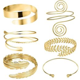 6 Pieces Set Arm Bracelet for Women Girls Gold Colour Mental Open Upper Arm Bangle Bracelet Simple Adjustable Armlet Armband Set Y12680