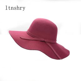 Wide Brim Hats Bucket Hats Women's Wide Brim Felt Bowler Faux Wool Fedora Hat Floppy Sun Bowknot Cloche Cap Bowlers Hat for Ladies gorros mujer invierno 231018