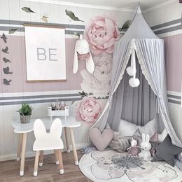 Toy Tents Round Pink/White/Gray Bed Canopy for Girl Baby Crib Bed Curtain with Lace Kids Play Tent House Dome Hanging Children Room Dossel 231019