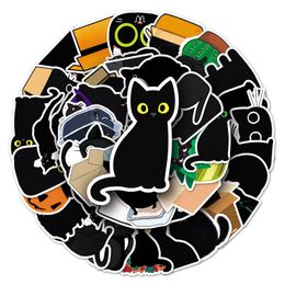 50 pcs black cat cartoon animal creative graffiti stickers PVC laptop personality waterproof decoration