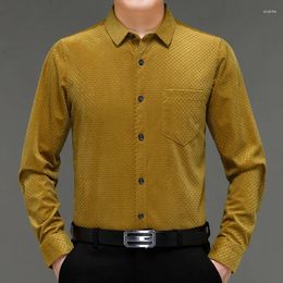 Men's Casual Shirts Gold Yellow Velvet Warm For Mens Green Plaid Velour Blouse Large Size Gents Husband Wear Red Clothing