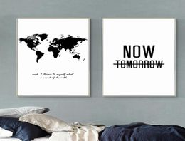 Nordic Minimalist Black White World Map Motivational Quote Poster Large Giclee Wall Art Canvas Painting 2pcsset No frame9765621